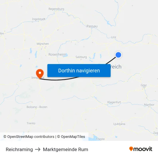 Reichraming to Marktgemeinde Rum map