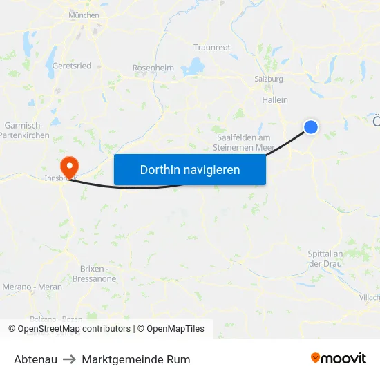 Abtenau to Marktgemeinde Rum map