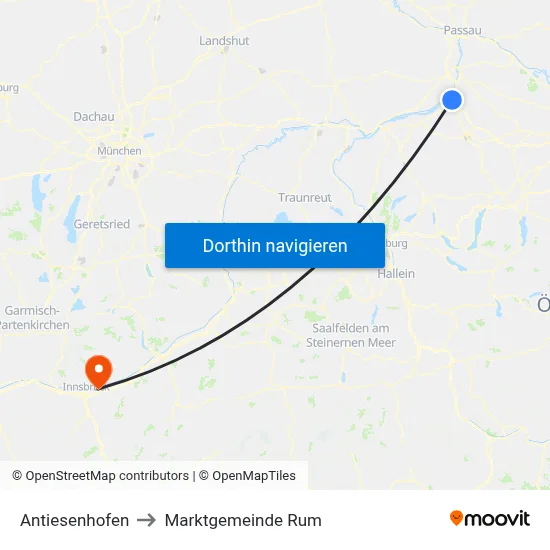 Antiesenhofen to Marktgemeinde Rum map