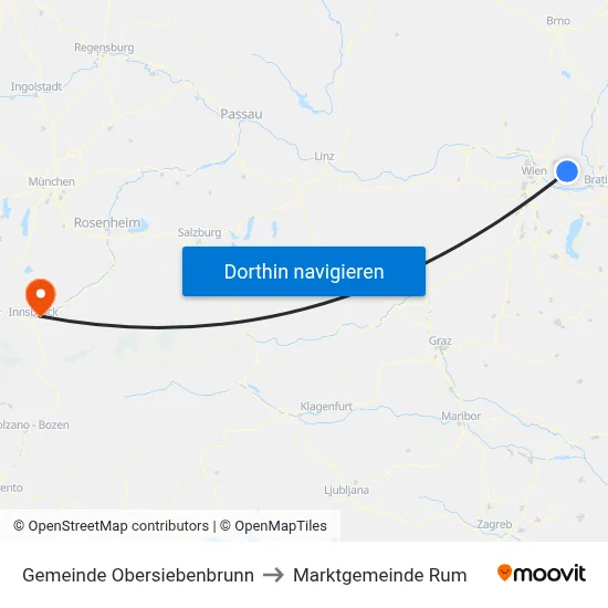 Gemeinde Obersiebenbrunn to Marktgemeinde Rum map