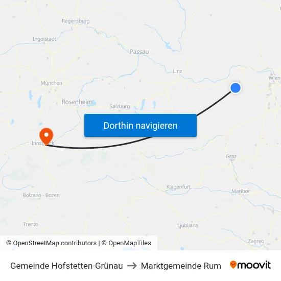 Gemeinde Hofstetten-Grünau to Marktgemeinde Rum map