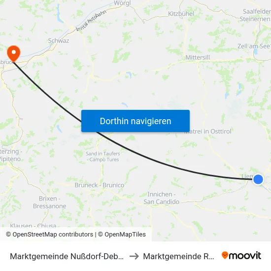 Marktgemeinde Nußdorf-Debant to Marktgemeinde Rum map