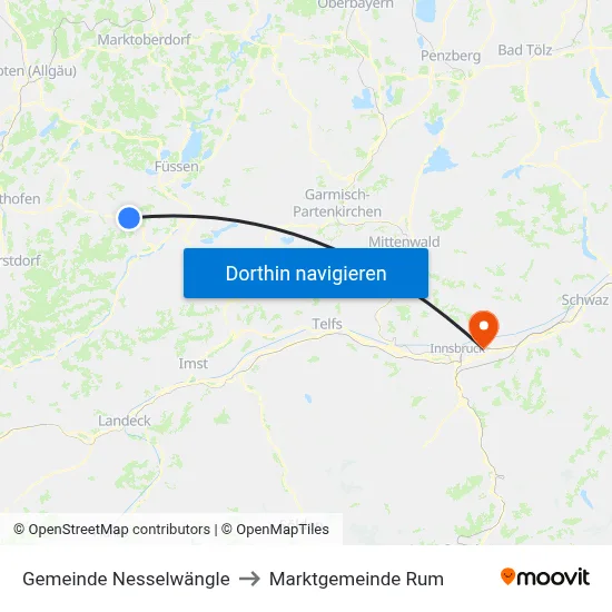 Gemeinde Nesselwängle to Marktgemeinde Rum map