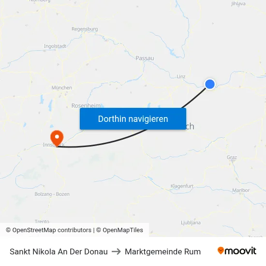 Sankt Nikola An Der Donau to Marktgemeinde Rum map