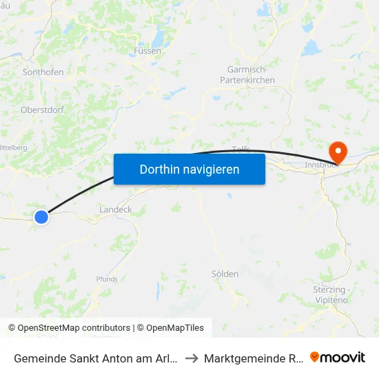 Gemeinde Sankt Anton am Arlberg to Marktgemeinde Rum map