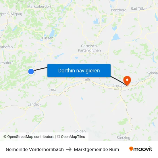 Gemeinde Vorderhornbach to Marktgemeinde Rum map