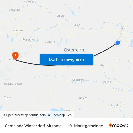 Gemeinde Winzendorf-Muthmannsdorf to Marktgemeinde Rum map