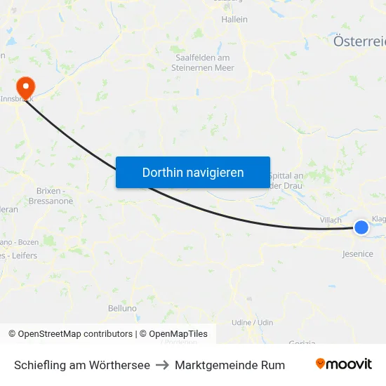 Schiefling am Wörthersee to Marktgemeinde Rum map