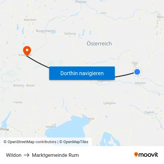 Wildon to Marktgemeinde Rum map