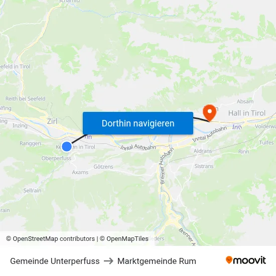 Gemeinde Unterperfuss to Marktgemeinde Rum map