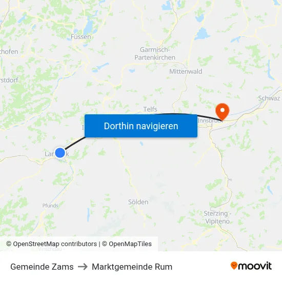 Gemeinde Zams to Marktgemeinde Rum map