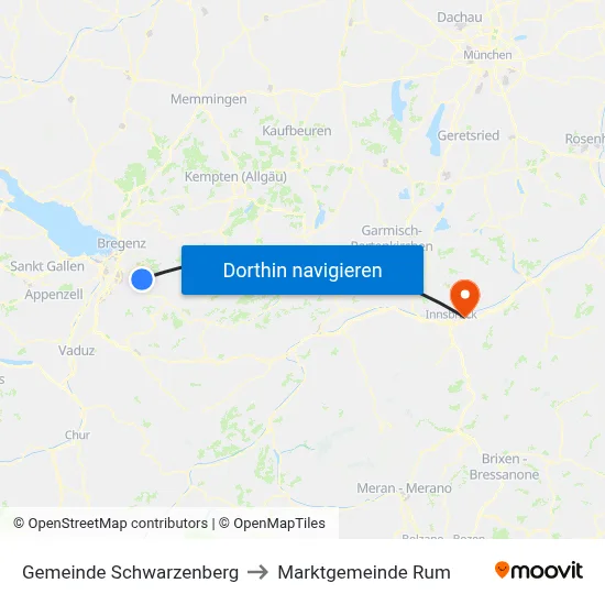Gemeinde Schwarzenberg to Marktgemeinde Rum map