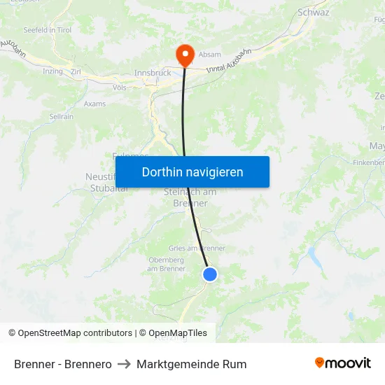 Brenner - Brennero to Marktgemeinde Rum map