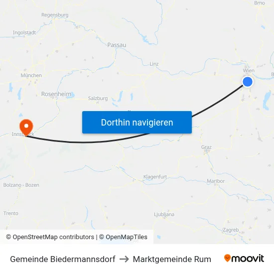 Gemeinde Biedermannsdorf to Marktgemeinde Rum map