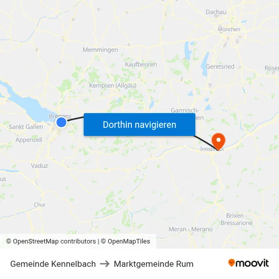 Gemeinde Kennelbach to Marktgemeinde Rum map