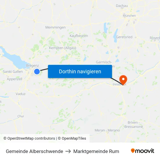 Gemeinde Alberschwende to Marktgemeinde Rum map