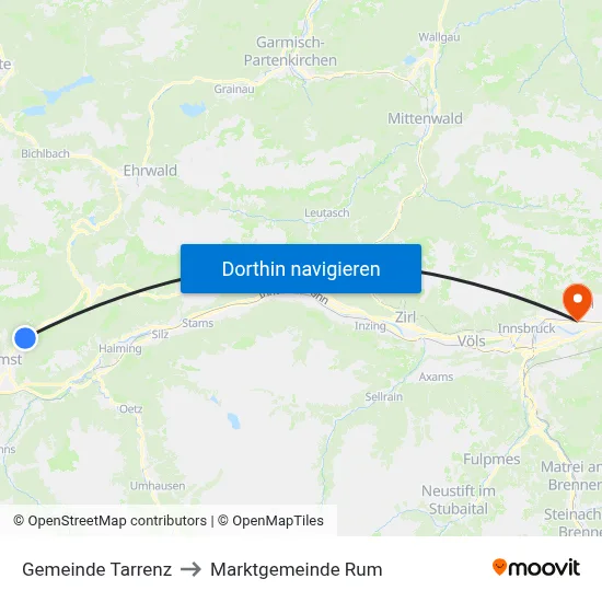 Gemeinde Tarrenz to Marktgemeinde Rum map