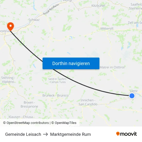 Gemeinde Leisach to Marktgemeinde Rum map