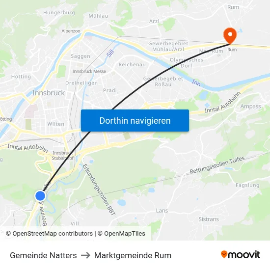 Gemeinde Natters to Marktgemeinde Rum map