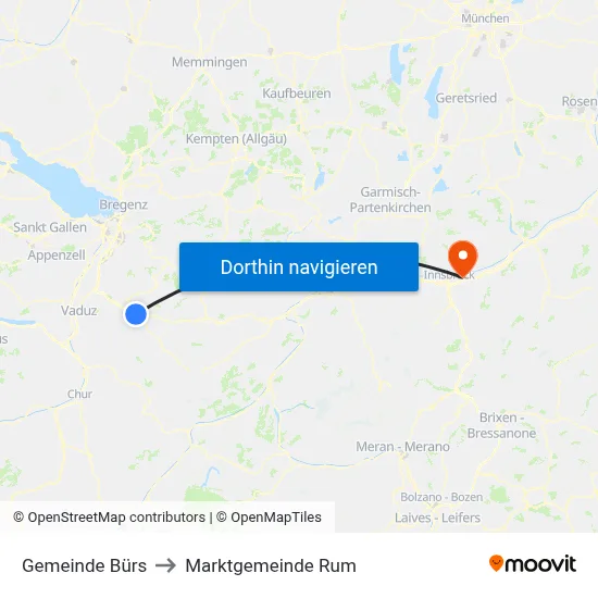 Gemeinde Bürs to Marktgemeinde Rum map
