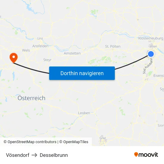 Vösendorf to Desselbrunn map