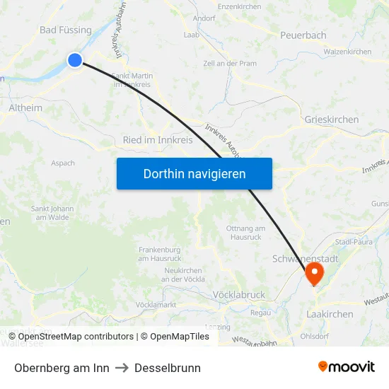 Obernberg am Inn to Desselbrunn map