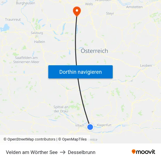 Velden am Wörther See to Desselbrunn map