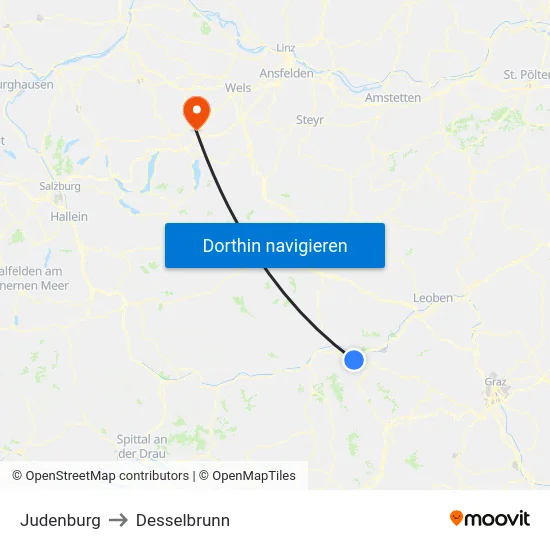 Judenburg to Desselbrunn map