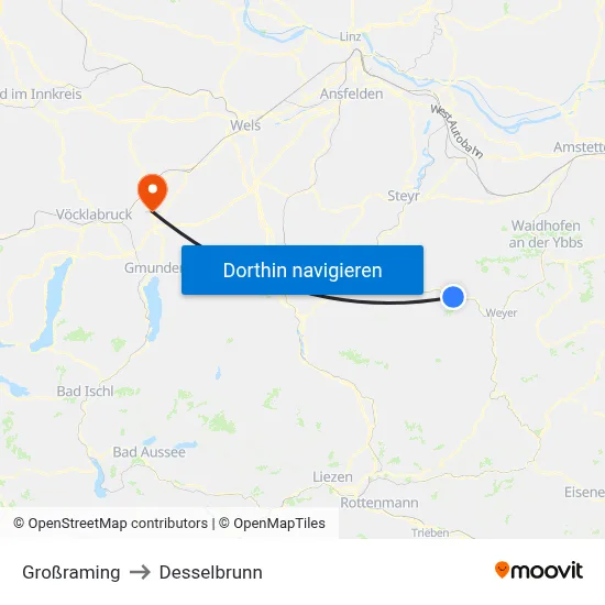 Großraming to Desselbrunn map