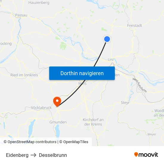 Eidenberg to Desselbrunn map