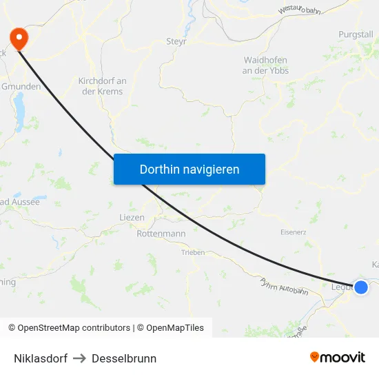 Niklasdorf to Desselbrunn map