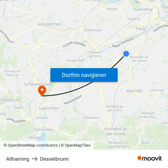 Allhaming to Desselbrunn map