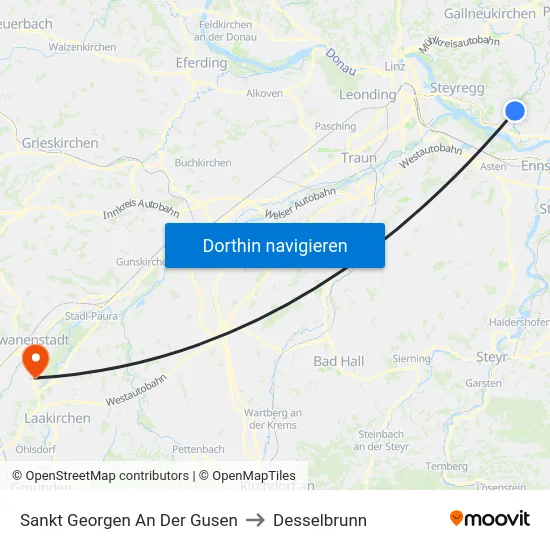 Sankt Georgen An Der Gusen to Desselbrunn map