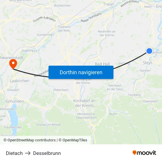 Dietach to Desselbrunn map