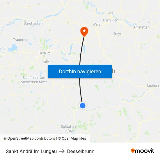 Sankt Andrä Im Lungau to Desselbrunn map