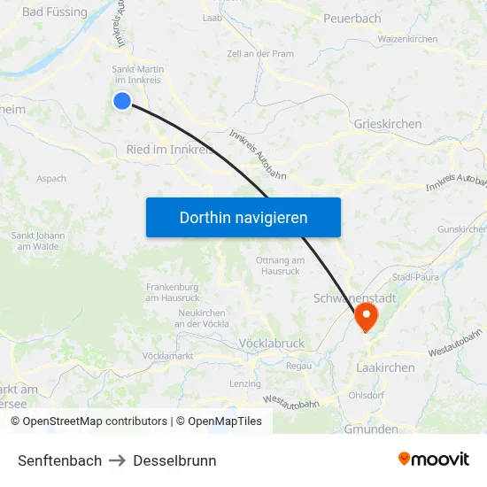 Senftenbach to Desselbrunn map
