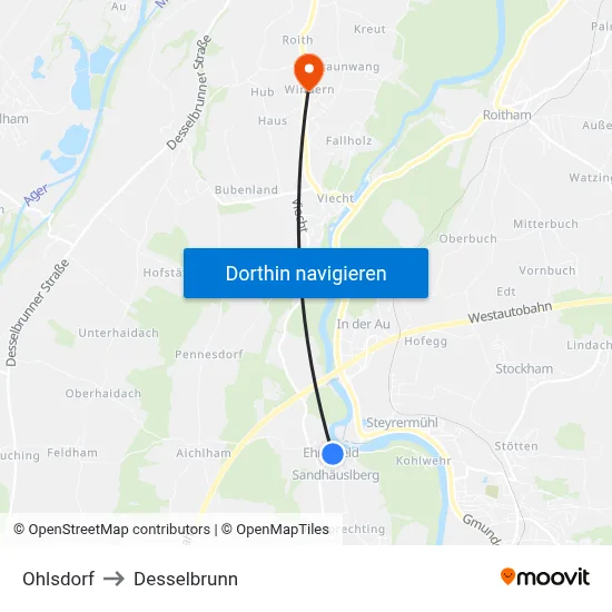 Ohlsdorf to Desselbrunn map