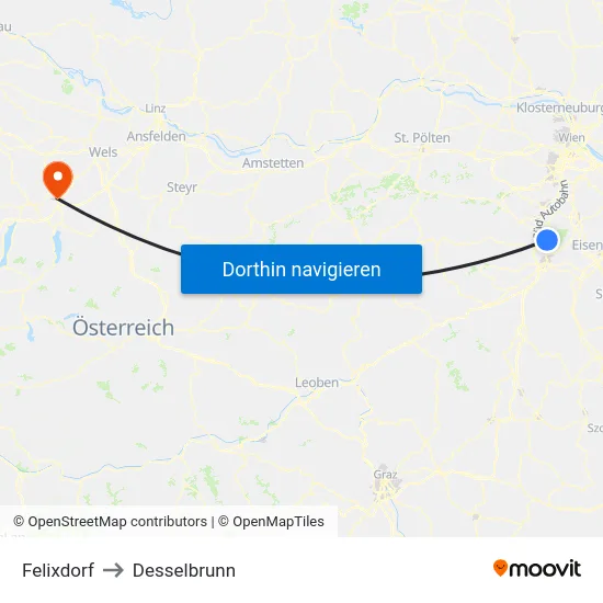 Felixdorf to Desselbrunn map