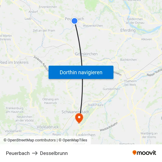 Peuerbach to Desselbrunn map