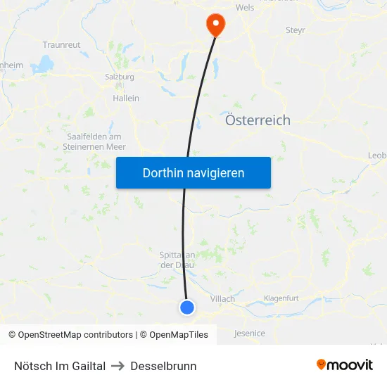 Nötsch Im Gailtal to Desselbrunn map