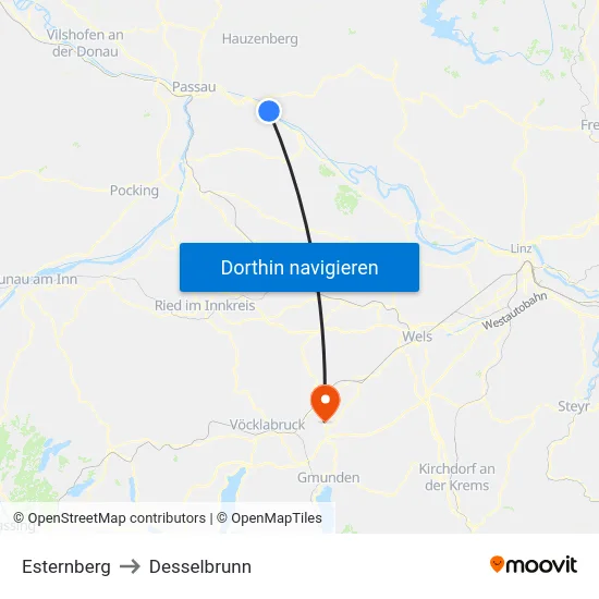 Esternberg to Desselbrunn map