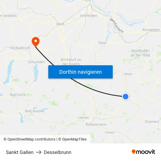 Sankt Gallen to Desselbrunn map