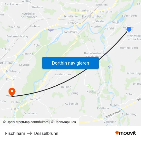 Fischlham to Desselbrunn map