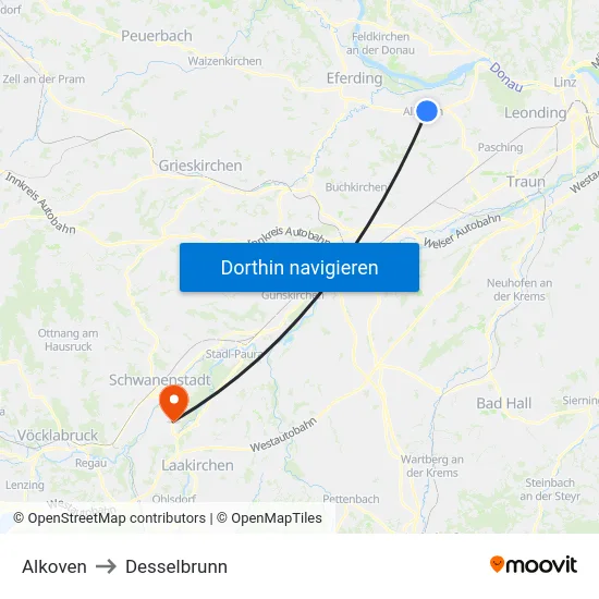 Alkoven to Desselbrunn map