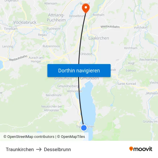 Traunkirchen to Desselbrunn map