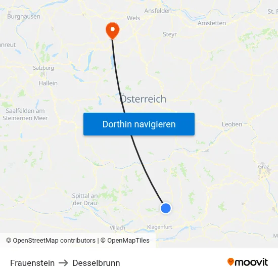 Frauenstein to Desselbrunn map