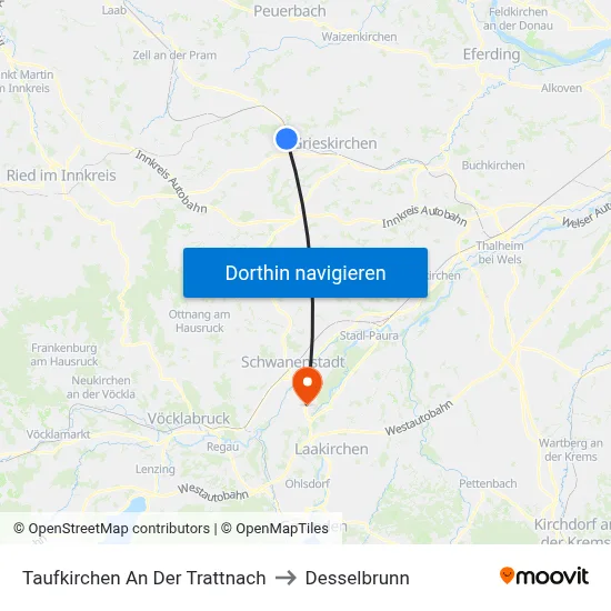 Taufkirchen An Der Trattnach to Desselbrunn map