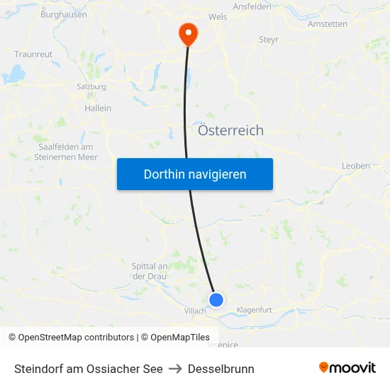 Steindorf am Ossiacher See to Desselbrunn map