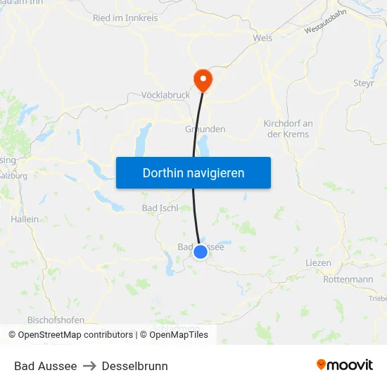 Bad Aussee to Desselbrunn map