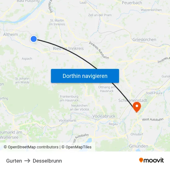 Gurten to Desselbrunn map